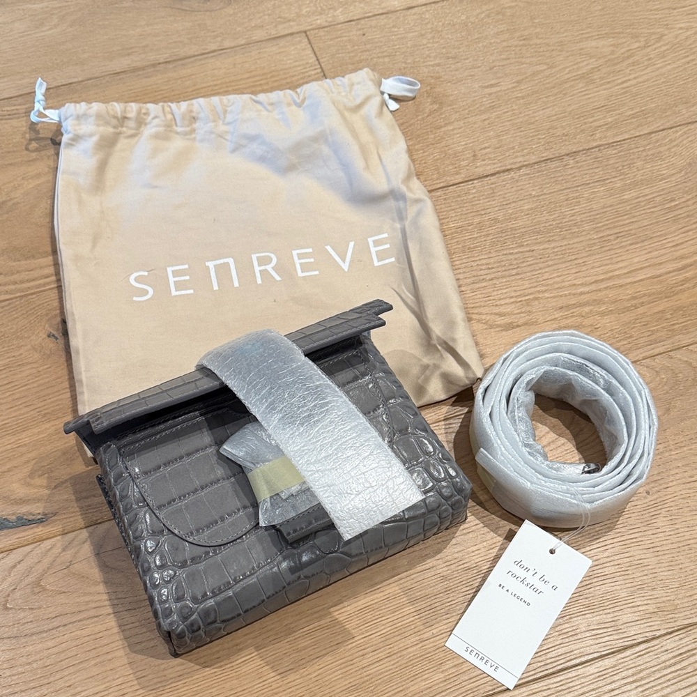 Senreve Aria - Croc Embossed Bag in Dragon Gray with Silver Accents